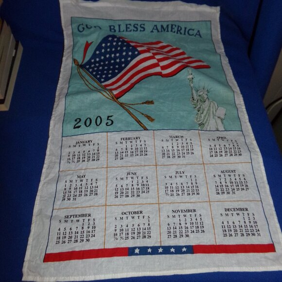 Vintage Patriotic "God Bless America" Liberty Flag Hanging Cloth 12 Mo Calendar - Picture 1 of 8